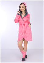 روب هايدي قصير مبطن من الوشين بغطاء رأس روز في رمادي غامق