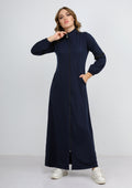 Abaya sport bleu marine uni à col haut avec fermeture éclair et poches