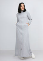 Abaya sport couleur challis à col haut avec fermeture éclair et poches