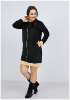 روب هايدى مبطن من الوشين قصير بكابيشو ،سوستة وجيوب أسود في أصفر