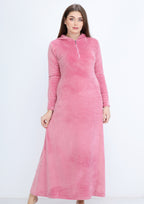 Plain cashmere velvet abaya with hood and zipper on the chest