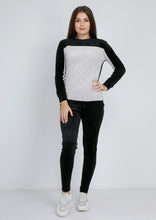 Load image into Gallery viewer, Black Heidi pajamas with lining on both sideswith  chest and inside arms in gray color