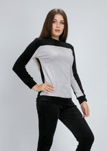 Load image into Gallery viewer, Black Heidi pajamas with lining on both sideswith  chest and inside arms in gray color