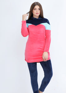 Dark pink and blue navy Heidi pajamas with double-sided lining and hood