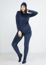Load image into Gallery viewer, Blue navy warm Heidi pajamas 4-pieces set  with double-sided lining