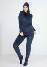 Load image into Gallery viewer, Blue navy warm Heidi pajamas 4-pieces set  with double-sided lining