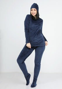 Blue navy warm Heidi pajamas 4-pieces set  with double-sided lining