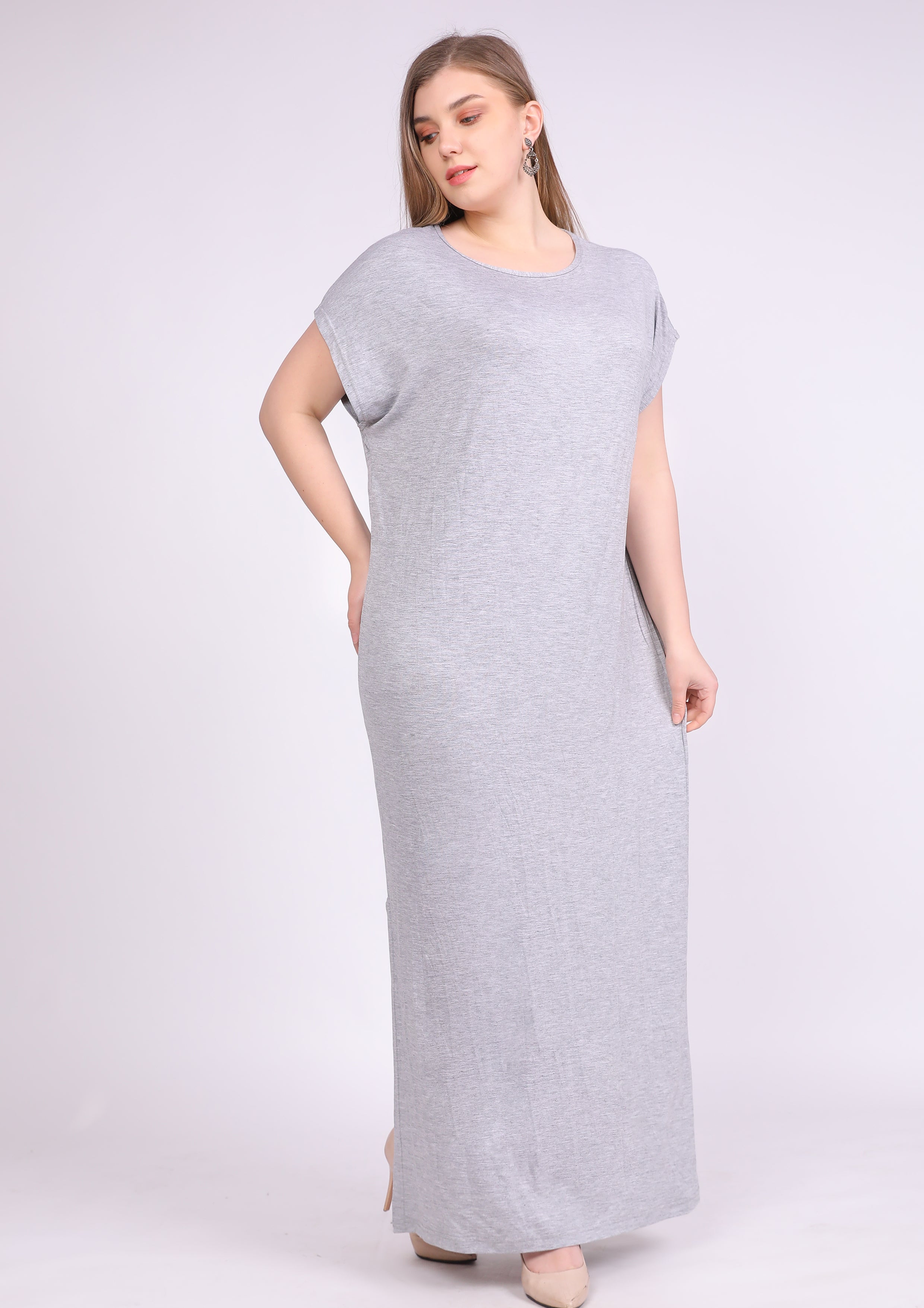 عباية فسكوز طبيعي كم قصير برقبة واسعة شانيه