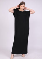 Natural viscose abaya, short sleeve, wide neck, black
