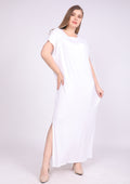 Natural viscose abaya, short sleeve, wide neck, white