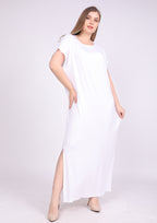 Natural viscose abaya, short sleeve, wide neck, white
