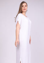 Natural viscose abaya, short sleeve, wide neck, white