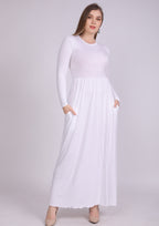 Natural viscose dress with elastic waist and pockets, white