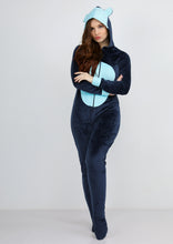 Load image into Gallery viewer, Blue navy with blue sky Heidi hood jumpsuit with lining on both sides
