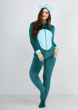Load image into Gallery viewer, Petrole and blue sky Heidi hood jumpsuit with lining on both sides