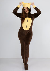 Brown and yellow Heidi hood jumpsuit with lining on both sides
