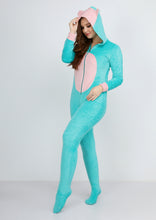 Load image into Gallery viewer, Turquoise and pink Heidi hood jumpsuit with lining on both sides