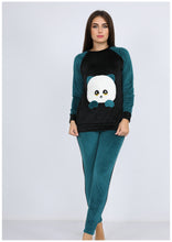 Charger l&#39;image dans la galerie, Pyjama heidi noir à doublure des deux faces avec motif panda sur la poitrine