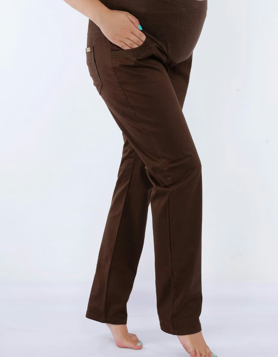 Brown Gabardine pants for pregnant women, model 5055