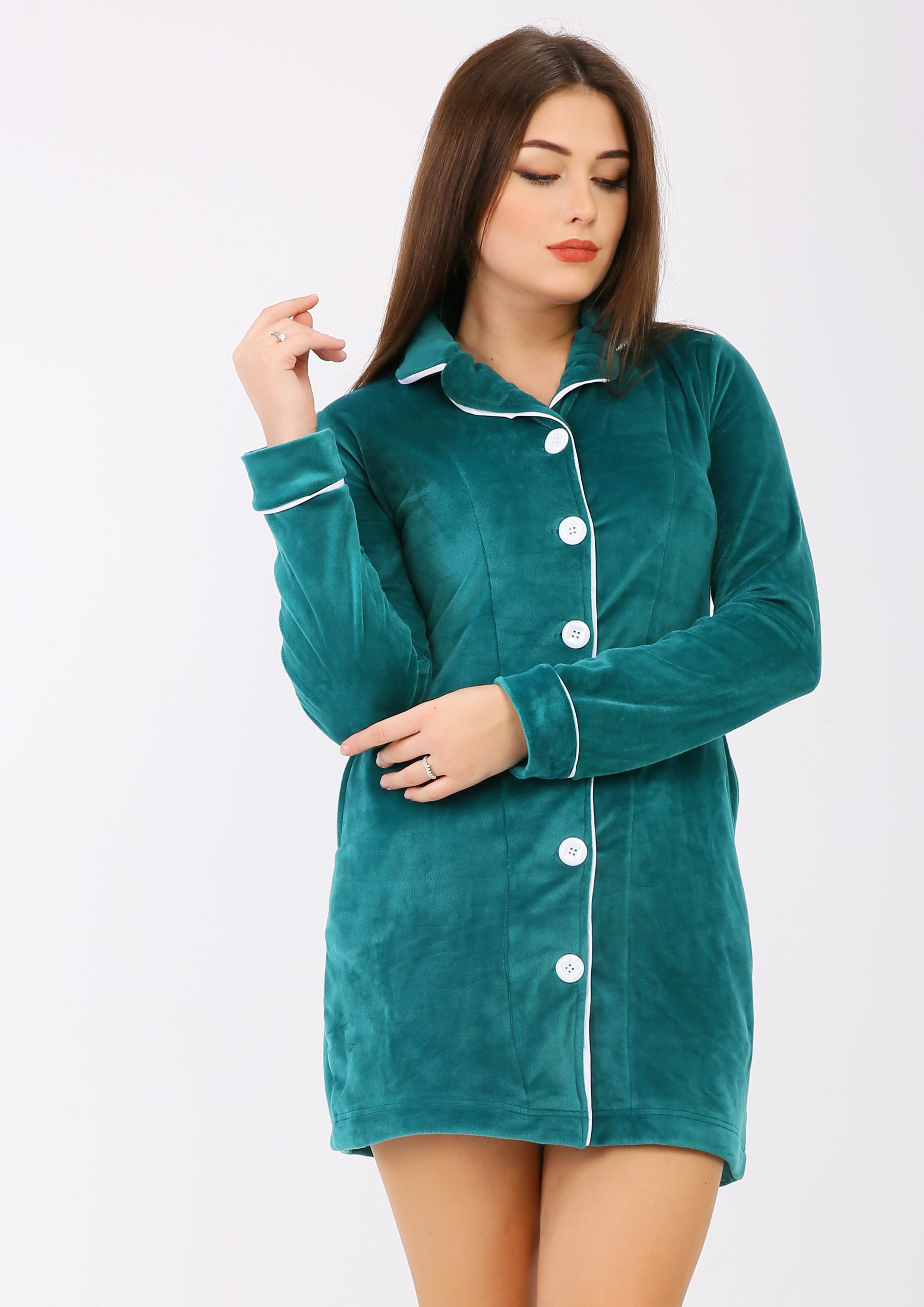 Short Petrol Heidi dress with lining on both sides and buttons