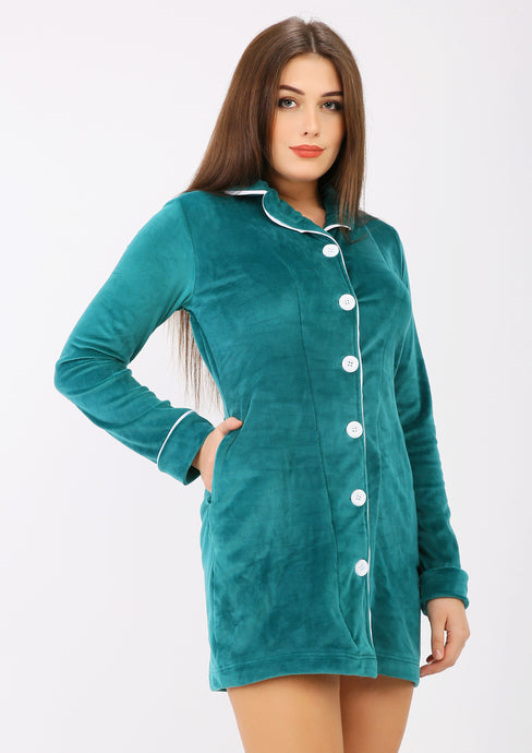Short Petrol Heidi dress with lining on both sides and buttons