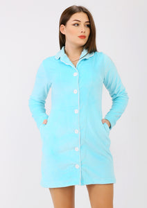 Short sky blue Heidi dress with lining on both sides and buttons