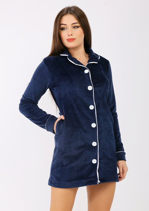 Short Navy Blue Heidi dress with lining on both sides and buttons