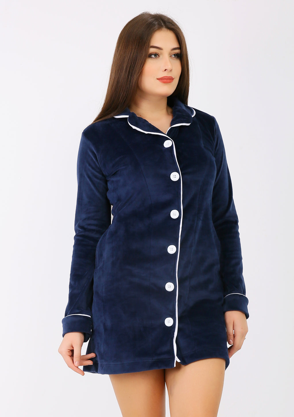 Robe courte heidi  à doublure des deux faces avec boutons bleu marine