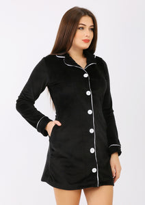 Short black Heidi dress with lining on both sides and buttons