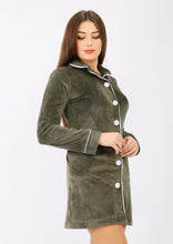 Load image into Gallery viewer, Short Olive Heidi dress with lining on both sides and buttons