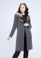 Jaquette bleu marine en coton milton avec fourrure