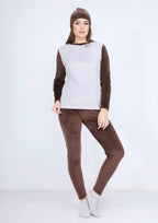 Brown and gray warm Heidi pajamas 4-pieces set  with double-sided lining