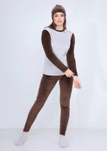 Load image into Gallery viewer, Brown and gray warm Heidi pajamas 4-pieces set  with double-sided lining