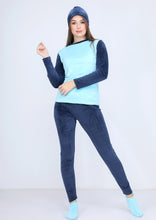 Load image into Gallery viewer, Blue navy and blue sky warm Heidi pajamas 4-pieces set  with double-sided lining