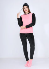 Load image into Gallery viewer, Black and pink warm Heidi pajamas 4-pieces set  with double-sided lining