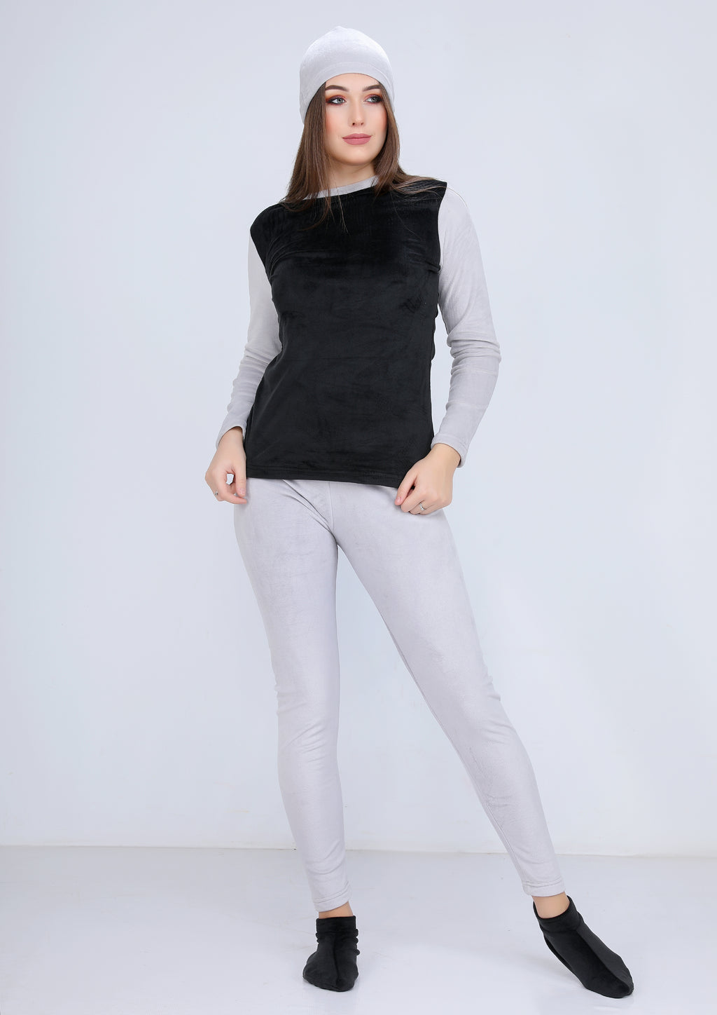 Chalisse and black warm Heidi pajamas 4-pieces set  with double-sided lining