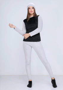 Chalisse and black warm Heidi pajamas 4-pieces set  with double-sided lining