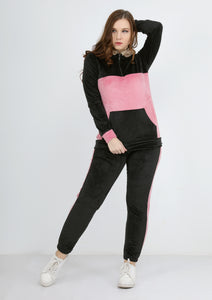 Black and cashmere fur heidi pajamas with double-sided lining and hood