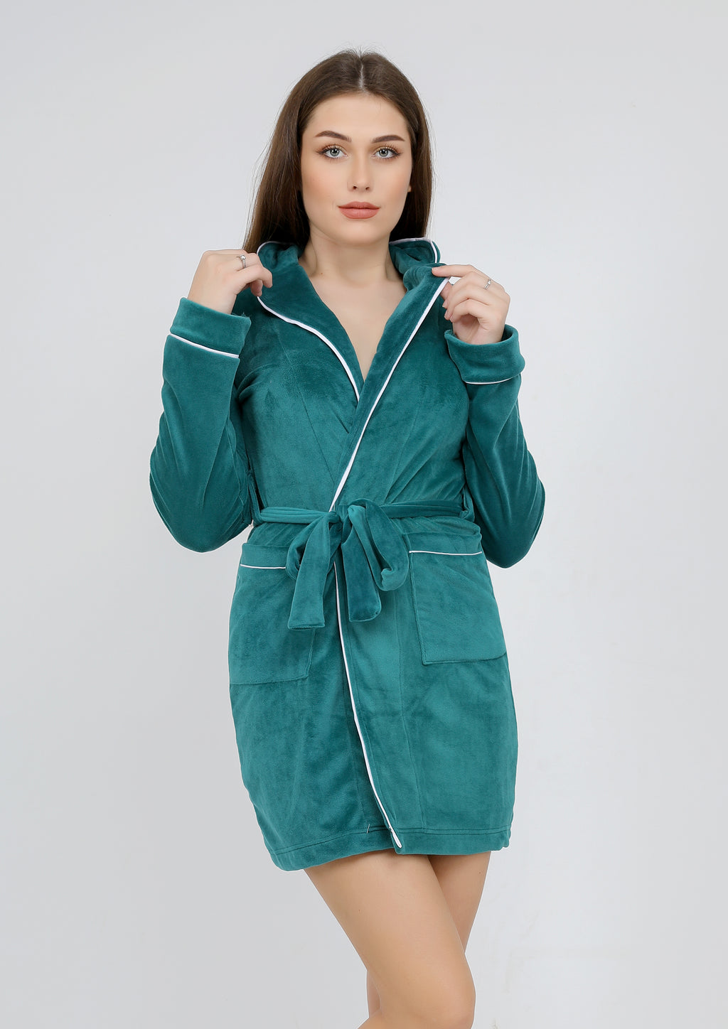 Robe courte à ceinture heidi à doublure des deux faces couleur pétrole