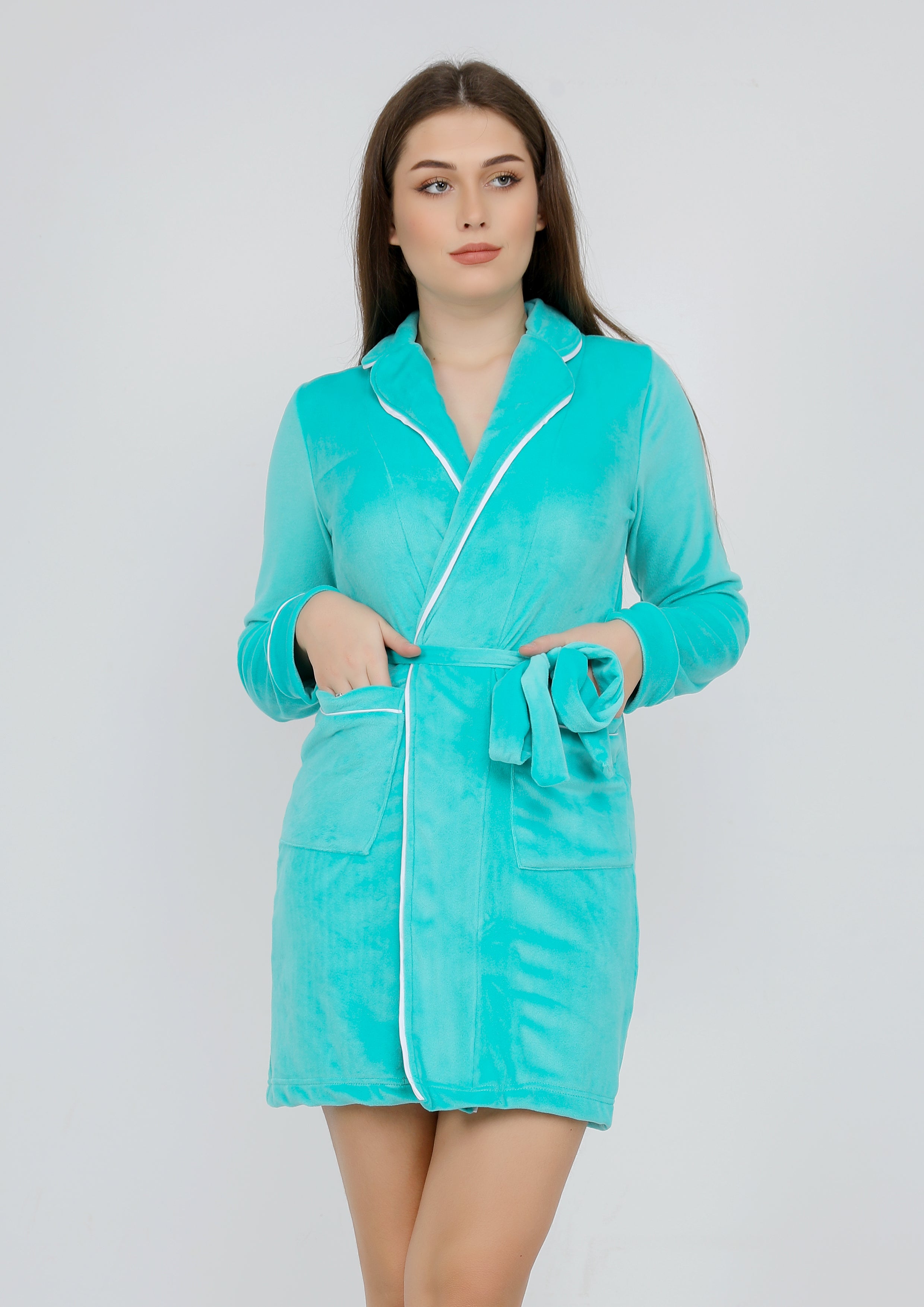 Turquoise short dress with Heidi belt and lining on both sides