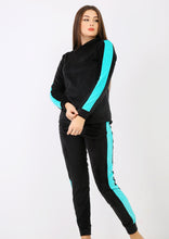 Load image into Gallery viewer, Black and turquoise heidi pajamas with double-sided lining, a hood and two outer lines
  