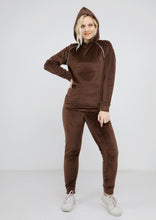 Load image into Gallery viewer, Brown Heidi pajamas with plain double-sided lining and thin white stripe and hood