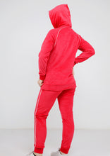 Load image into Gallery viewer, Fuchsia Heidi pajamas with plain double-sided lining and thin white stripe and hood
