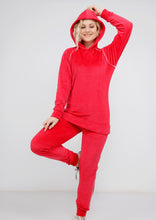 Load image into Gallery viewer, Fuchsia Heidi pajamas with plain double-sided lining and thin white stripe and hood