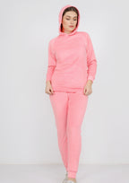 Pyjama heidi à doublure des deux faces uni avec bande blanche mince et capuchon - rose