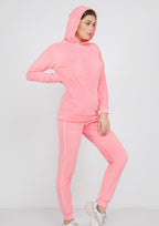 Pyjama heidi à doublure des deux faces uni avec bande blanche mince et capuchon - rose