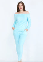 Plain blue sky Heidi pajamas with lining on both sides and bare shoulders