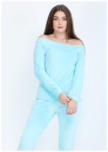 Load image into Gallery viewer, Plain blue sky Heidi pajamas with lining on both sides and bare shoulders