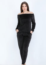 Load image into Gallery viewer, Plain black Heidi pajamas with lining on both sides and bare shoulders