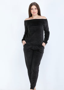 Plain black Heidi pajamas with lining on both sides and bare shoulders